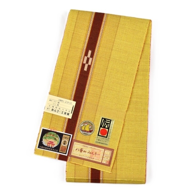 八重山ミンサー半幅帯 深黄｜沖縄県伝統工芸品・木綿の半幅帯